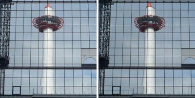 京都駅に映る京都タワー 平行法3Dステレオ立体写真