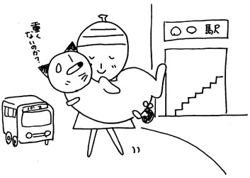 大阪の阪急の駅の前を歩くニンゲンと猫のニャン太郎