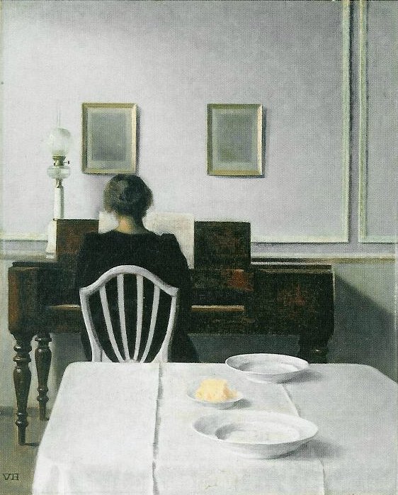 ハンマースホイ「ピアノを弾く女性のいる室内、ストランゲーゼ30番地」