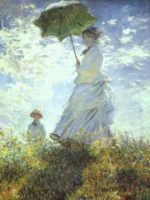 モネ「日傘の女性、モネ夫人と息子」